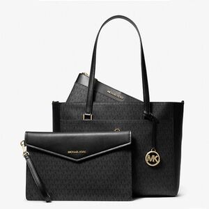 Michale Kors Maisie LG 3 in 1 Tote Shoulder Crossbody Bag + Clutch MK Black